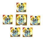 "Egyptian Priestess and Warriors" Artistic Wooden Cutlery-Wooden Tea Coaster I Table ware I Handmade I Home Décor I Meena Print I Size- 4*4 Inch