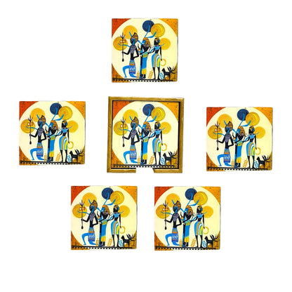 "Egyptian Priestess and Warriors" Artistic Wooden Cutlery-Wooden Tea Coaster I Table ware I Handmade I Home Décor I Meena Print I Size- 4*4 Inch
