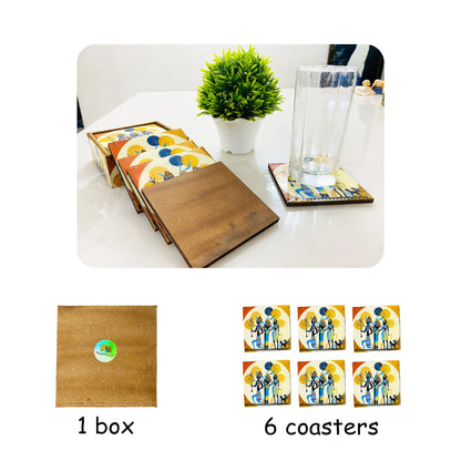 "Egyptian Priestess and Warriors" Artistic Wooden Cutlery-Wooden Tea Coaster I Table ware I Handmade I Home Décor I Meena Print I Size- 4*4 Inch