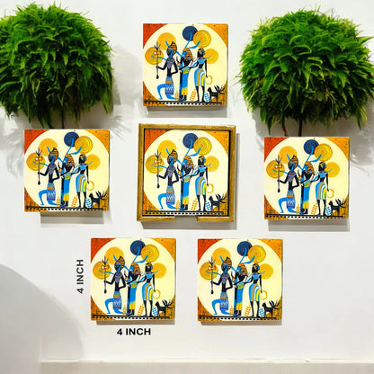"Egyptian Priestess and Warriors" Artistic Wooden Cutlery-Wooden Tea Coaster I Table ware I Handmade I Home Décor I Meena Print I Size- 4*4 Inch