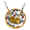 "Elephants In Love" Artistic Wooden Cutlery-Big Bowl with Serving Spoons I Dine ware I Hand Crafted I Decorative I Meena Print I Size-10*10*3 Inch