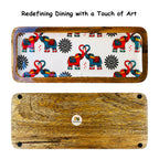 "Elephants In Love" Artistic Wooden Cutlery-Rectangular Platter I Serve ware I Hand Crafted I Living Room Décor I Meena Print I Size-13*5 Inch