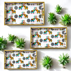 "Elephants In Love" Artistic Wooden Cutlery-Rectangular Trays (Set of 3) I Serve ware I Handmade I Meena Print I Size-12*6*2,14*8*2 & 16*10*2 Inch