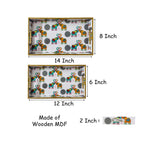 "Elephants In Love" Artistic Wooden Cutlery-Rectangular Tray- Set of 2 I Serve ware I Handmade I Home Décor I Meena Print I Size-12*6*2 & 14*8*2 Inch