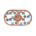 "Elephants In Love" Artistic Wooden Cutlery-Round Platter with Ceramic Bowl I Dine ware I Hand Crafted I Home Décor I Meena Print I Size-14*8 Inch