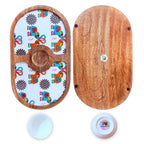 "Elephants In Love" Artistic Wooden Cutlery-Round Platter with Ceramic Bowl I Dine ware I Hand Crafted I Home Décor I Meena Print I Size-14*8 Inch