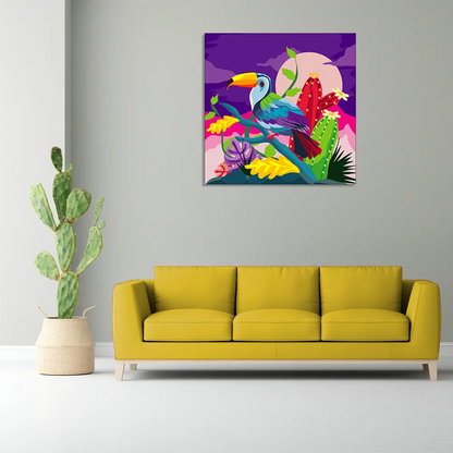 "Vibrant Toucan: A Colourful Doodle Illustration of Tropical Beauty" Canvas Print I Wall Décor I Art work I 2 Feet *2 Feet I Art on Wall I Authentic Art I
