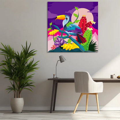 "Vibrant Toucan: A Colourful Doodle Illustration of Tropical Beauty" Canvas Print I Wall Décor I Art work I 2 Feet *2 Feet I Art on Wall I Authentic Art I