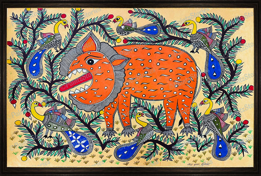 A lion and birds in the jungle