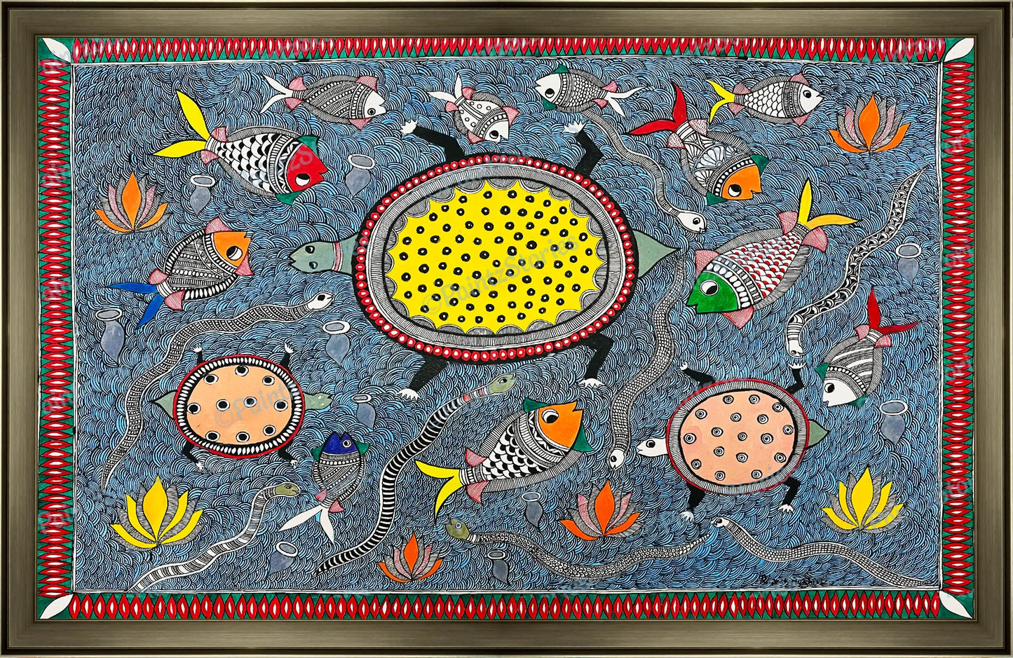 Pond full of fishes and animals in the Mithila region