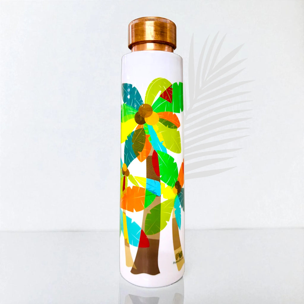 Celebration of Palm Trees artistic copper bottle for home, office or travel hydration