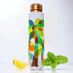 Premium handmade tamba bottle featuring palm trees artwork for daily wellness use
