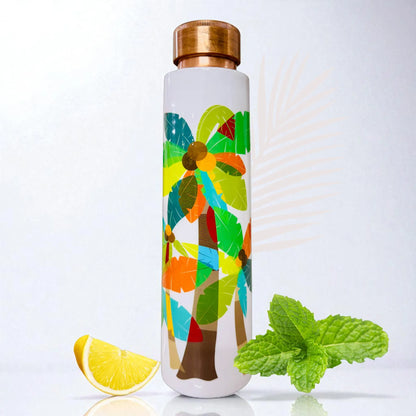 Premium handmade tamba bottle featuring palm trees artwork for daily wellness use