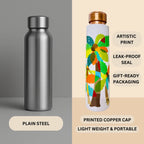 Comparison of copper vs steel bottle showing benefits of handmade tamba water bottle
