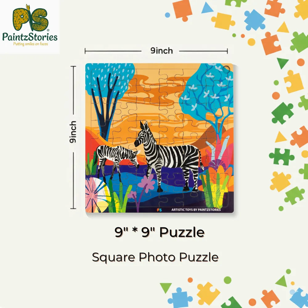 Zebra wooden puzzle size and dimension details, PaintzStories educational wooden jigsaw puzzle for kids age 4+