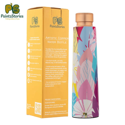 Cycle of Seasons copper water bottle by PaintzStories premium handcrafted tamba bottle for wellness and home décor