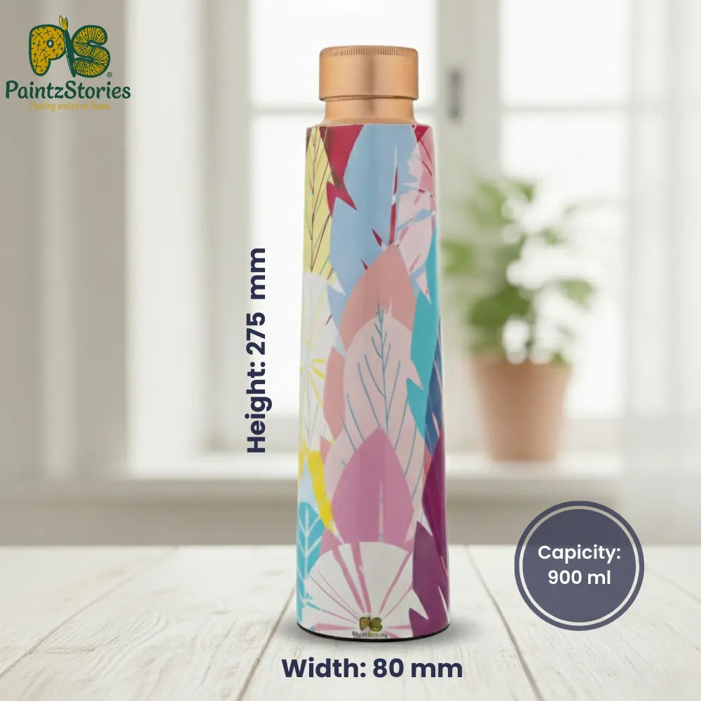 Dimensions of Cycle of Seasons copper water bottle showing size and capacity for daily use
