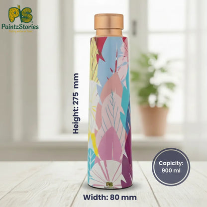 Dimensions of Cycle of Seasons copper water bottle showing size and capacity for daily use