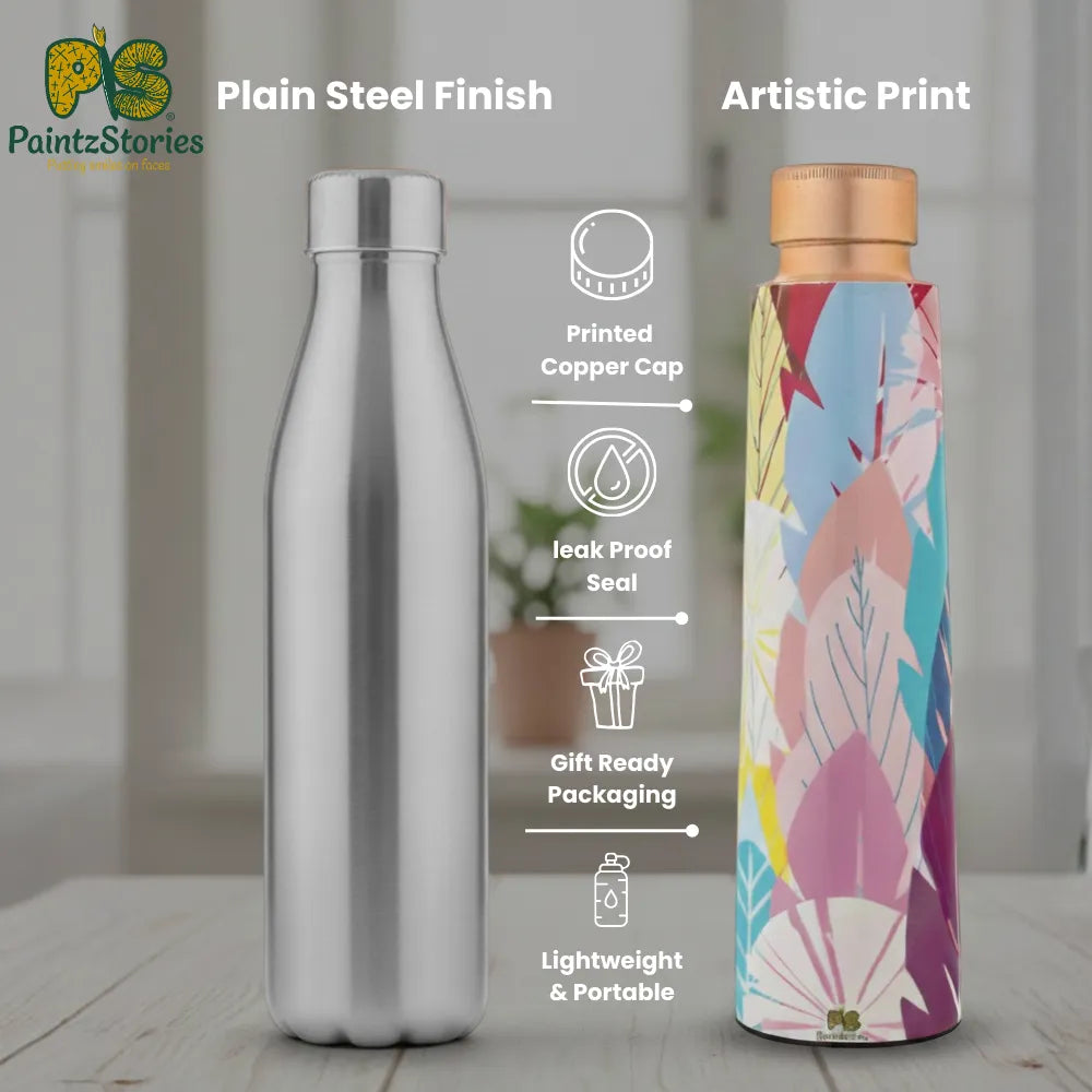 Cycle of Seasons copper water bottle compared with stainless steel bottle highlighting copper advantages
