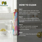Cleaning steps for Cycle of Seasons copper water bottle showing easy natural care method