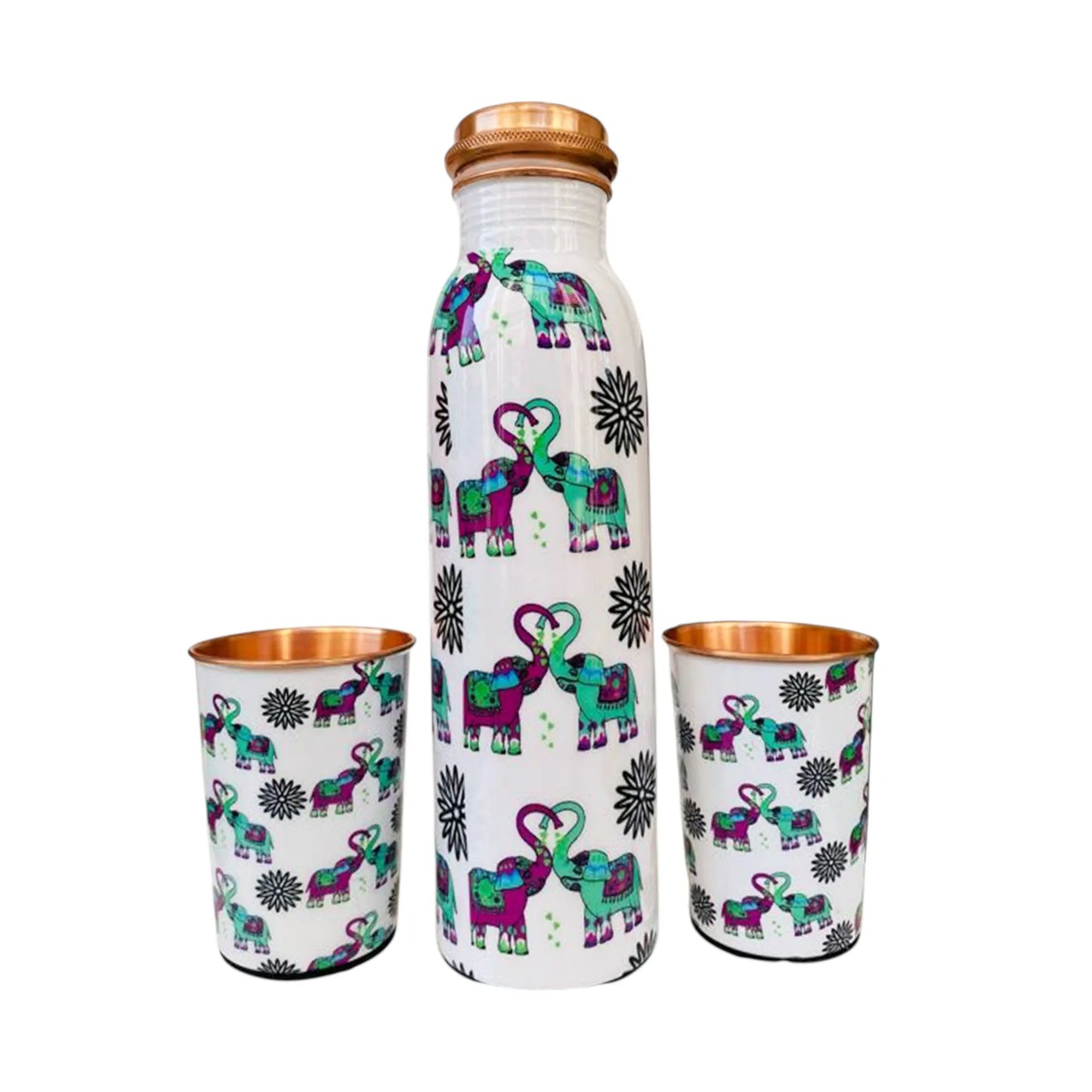 Elephants In Love copper bottle set with glasses handcrafted tamba bottle by PaintzStories