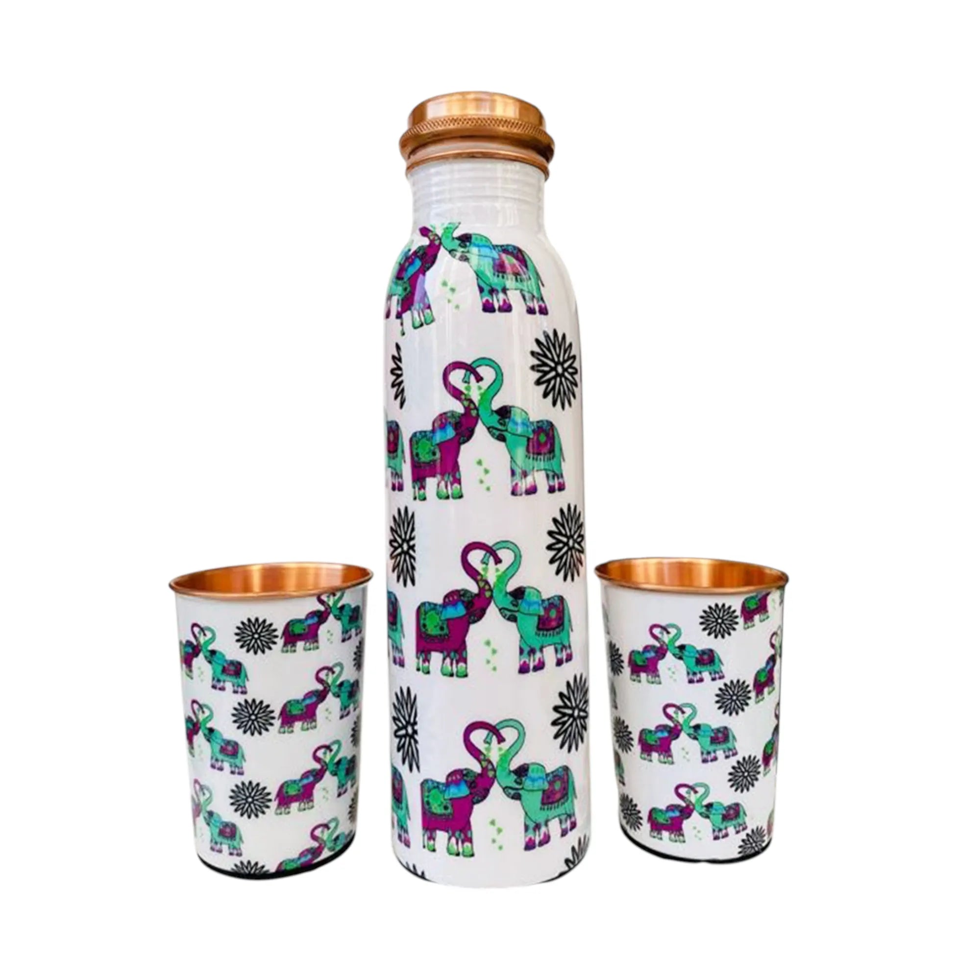 Elephants In Love copper bottle set with glasses handcrafted tamba bottle by PaintzStories