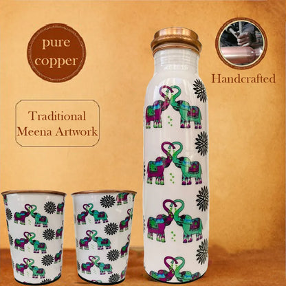 Pure copper handcrafted Elephants In Love bottle set highlighting premium tamba quality