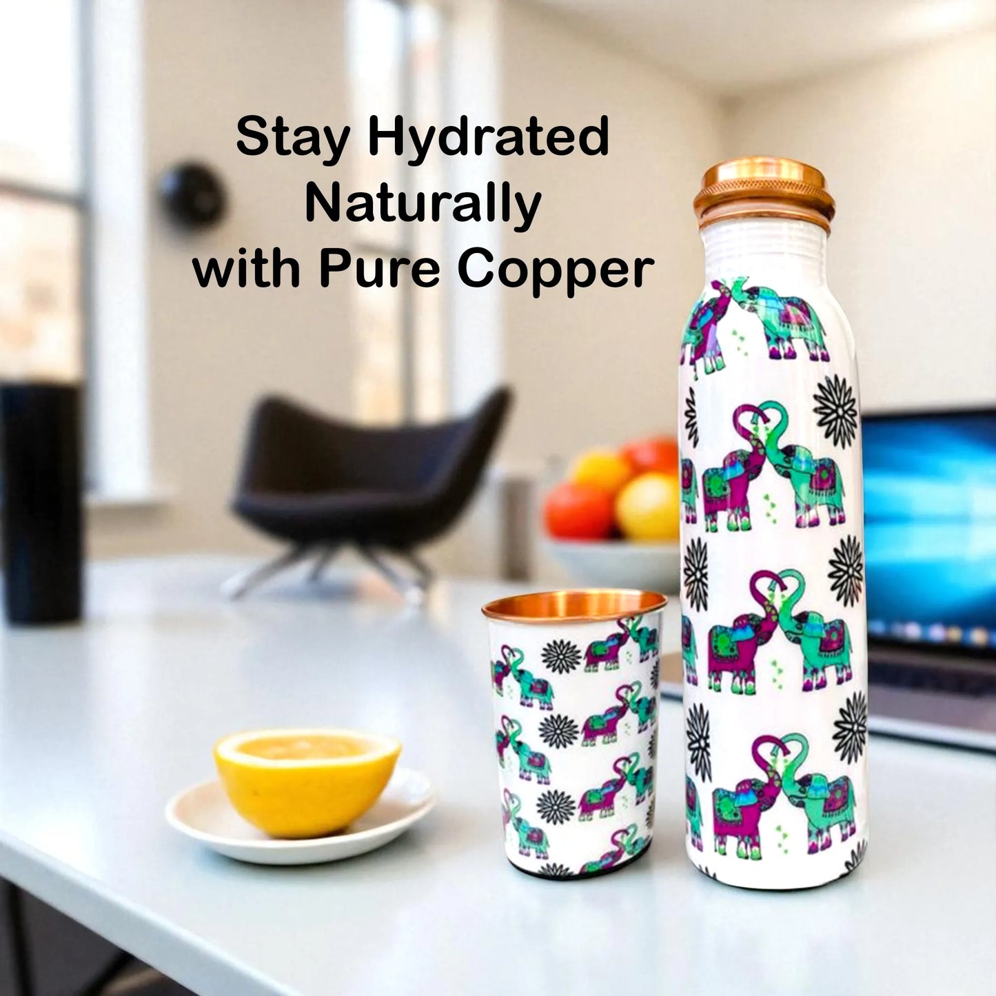 Elephants In Love copper bottle set ideal for daily drinking wellness and gifting