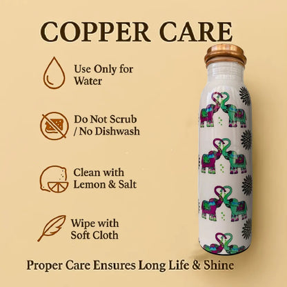 Copper maintenance instructions for Elephants In Love bottle set for long lasting use
