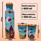 Dimensions of Embracing Rainy Delight copper bottle set showing size and capacity details