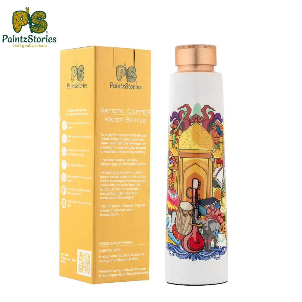 India’s Rich Culture copper water bottle by PaintzStories handcrafted tamba bottle for wellness and elegant décor