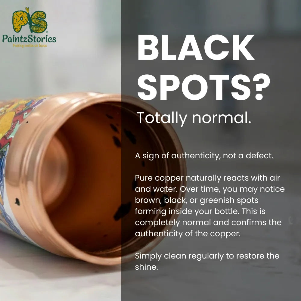 Handmade copper water bottle featuring India’s Rich Culture artwork with Ayurvedic wellness properties