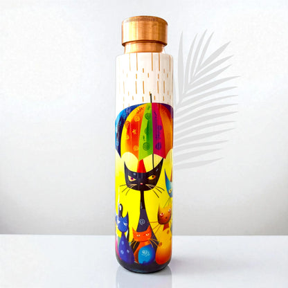 Rainy Day Whiskers artistic copper bottle for home, office or travel hydration