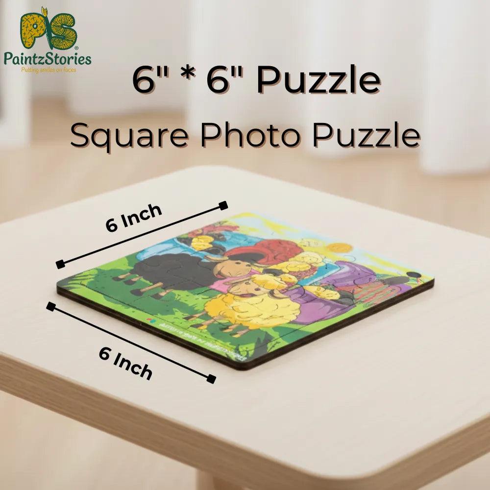 Rhymes & Stories wooden puzzle set dimension details, PaintzStories educational jigsaw toy for kids age 3+