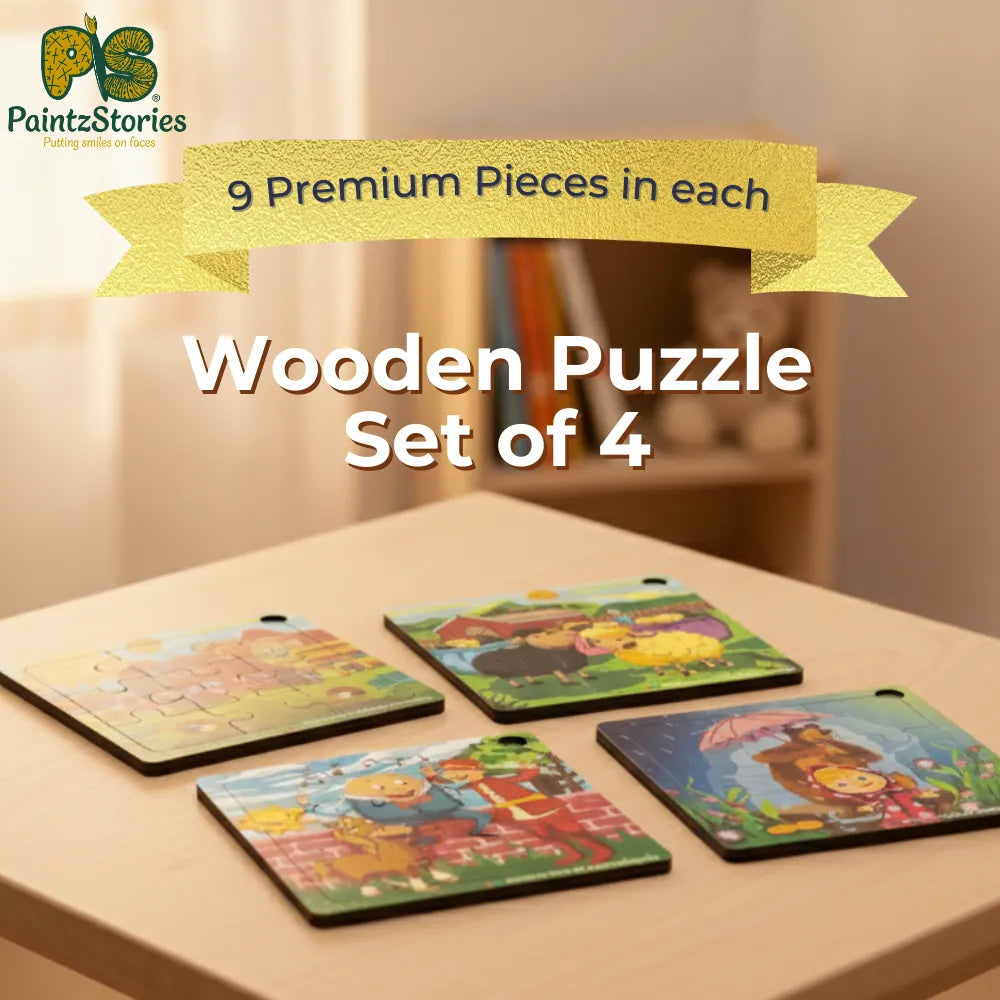 PaintzStories wooden puzzle set made with durable child-safe wood, artistic rhymes and stories educational toy for toddlers