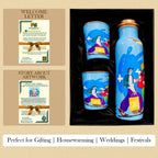 Travel Tales copper bottle set with two glasses packed in premium gift box packaging