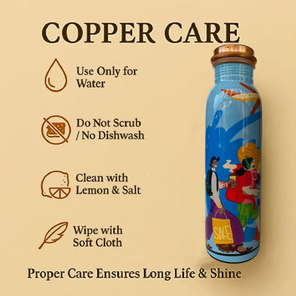 Copper care guide for Travel Tales tamba bottle set showing easy cleaning method
