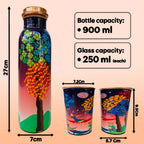Dimensions of Tree Serenade copper bottle set showing bottle size and capacity
