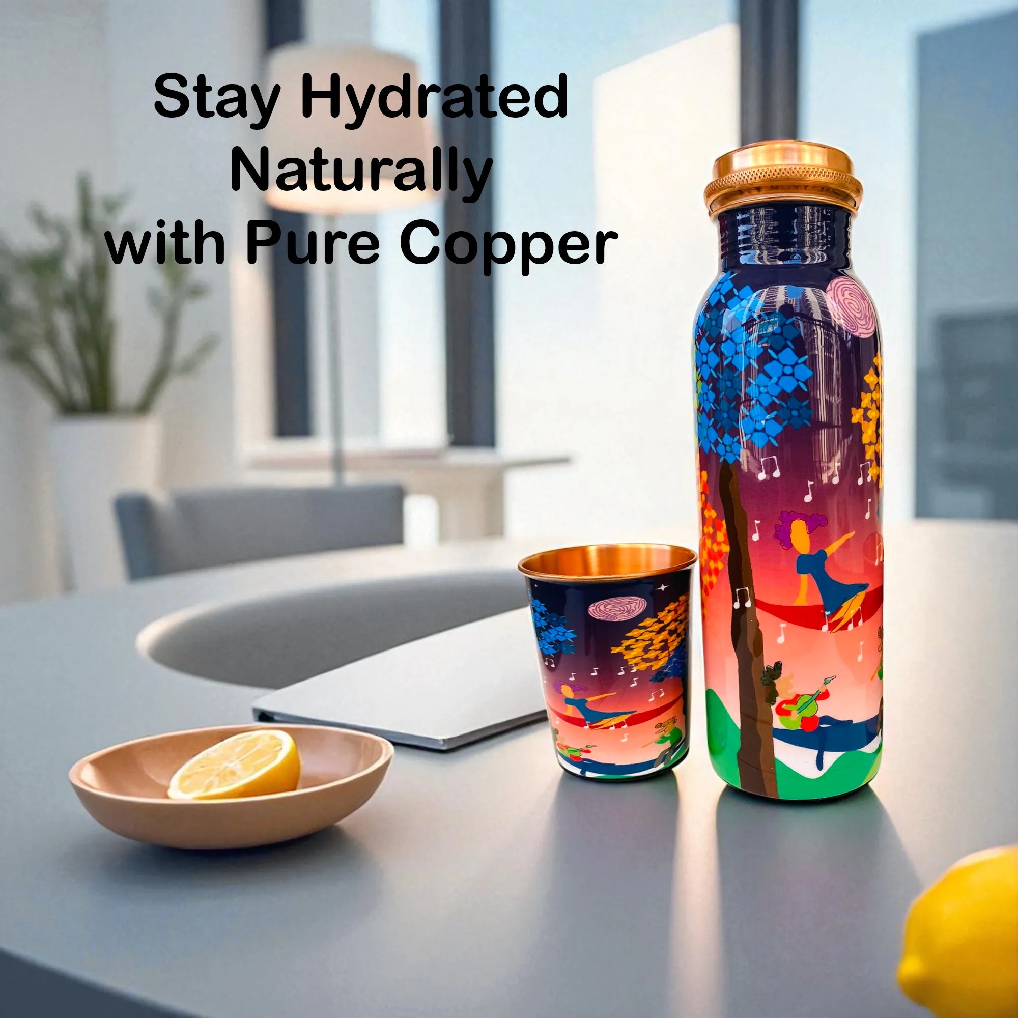 Tree Serenade copper bottle set ideal for daily hydration wellness and elegant décor
