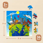 Iconic landmarks wooden puzzle dimension details, educational jigsaw toy size for kids 3+