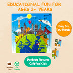 World landmarks wooden puzzle showing cognitive and motor skill development benefits for children