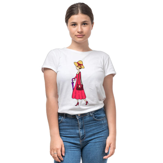 PAINTZSTORIES Walking Lady Unisex Cotton Round Neck T-Shirt | Modern Stylish Regular Fit Tee for Men & Women – Soft & Breathable Fabric, Daily Wear, Easy Care, Straight Hem, Comfortable Everyday Fit