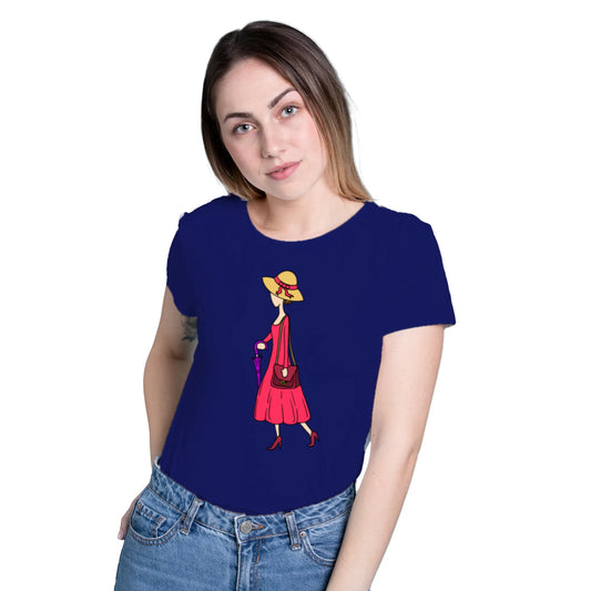 PAINTZSTORIES Walking Lady Unisex Cotton Round Neck T-Shirt | Modern Stylish Regular Fit Tee for Men & Women – Soft & Breathable Fabric, Daily Wear, Easy Care, Straight Hem, Comfortable Everyday Fit