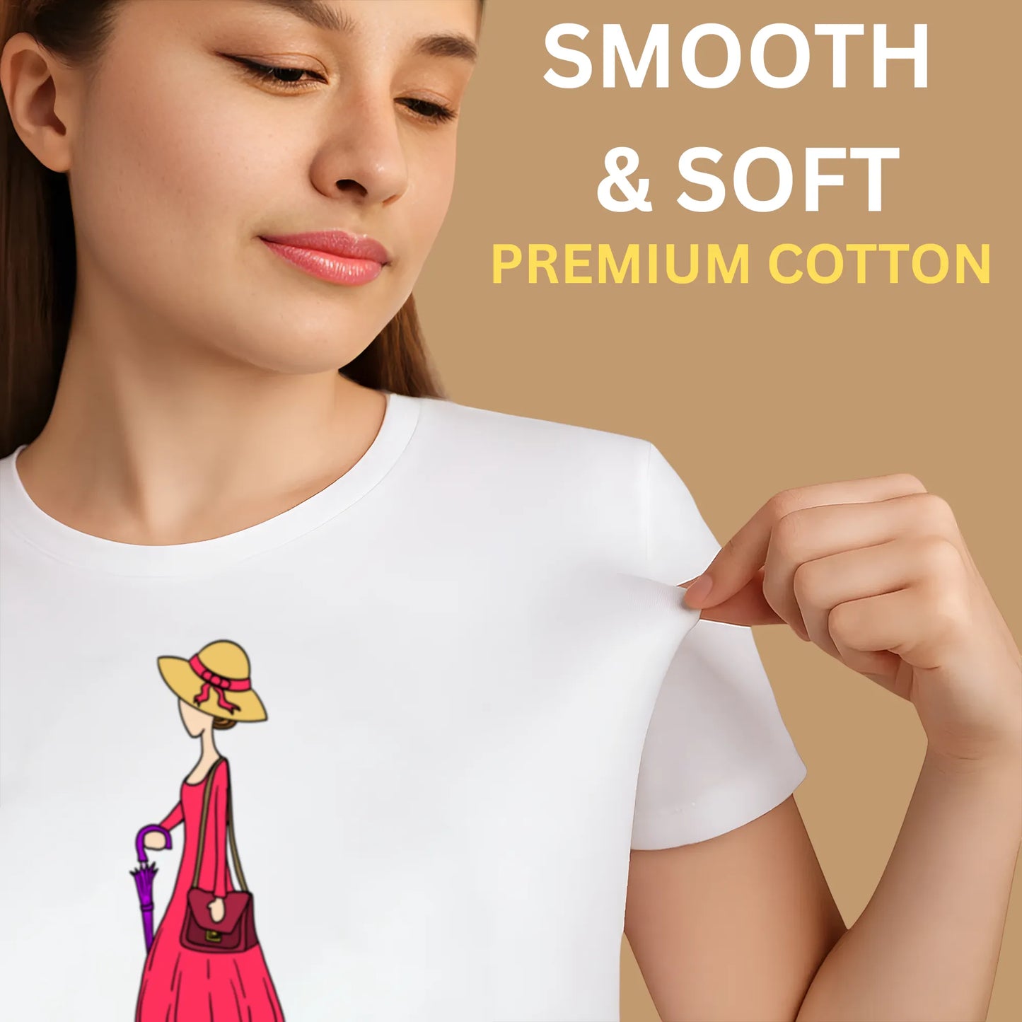 PAINTZSTORIES Walking Lady Unisex Cotton Round Neck T-Shirt | Modern Stylish Regular Fit Tee for Men & Women – Soft & Breathable Fabric, Daily Wear, Easy Care, Straight Hem, Comfortable Everyday Fit