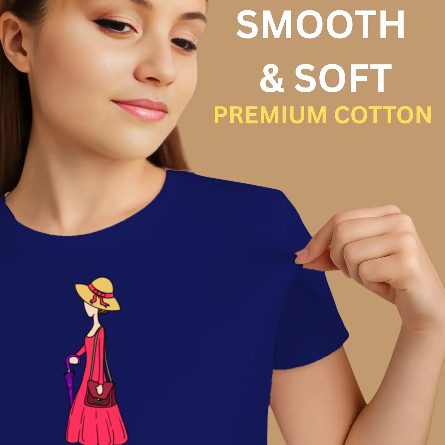 PAINTZSTORIES Walking Lady Unisex Cotton Round Neck T-Shirt | Modern Stylish Regular Fit Tee for Men & Women – Soft & Breathable Fabric, Daily Wear, Easy Care, Straight Hem, Comfortable Everyday Fit