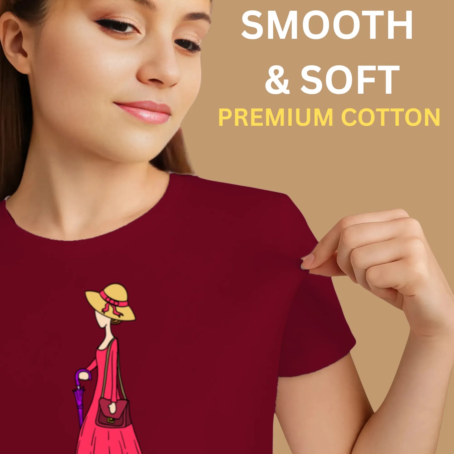 PAINTZSTORIES Walking Lady Unisex Cotton Round Neck T-Shirt | Modern Stylish Regular Fit Tee for Men & Women – Soft & Breathable Fabric, Daily Wear, Easy Care, Straight Hem, Comfortable Everyday Fit