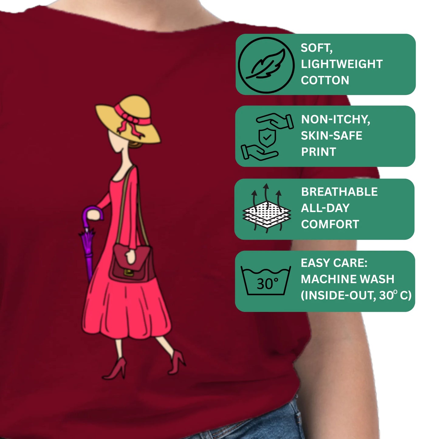 PAINTZSTORIES Walking Lady Unisex Cotton Round Neck T-Shirt | Modern Stylish Regular Fit Tee for Men & Women – Soft & Breathable Fabric, Daily Wear, Easy Care, Straight Hem, Comfortable Everyday Fit