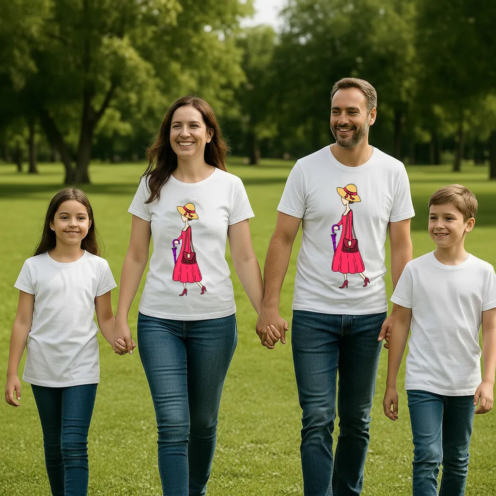 PAINTZSTORIES Walking Lady Unisex Cotton Round Neck T-Shirt | Modern Stylish Regular Fit Tee for Men & Women – Soft & Breathable Fabric, Daily Wear, Easy Care, Straight Hem, Comfortable Everyday Fit