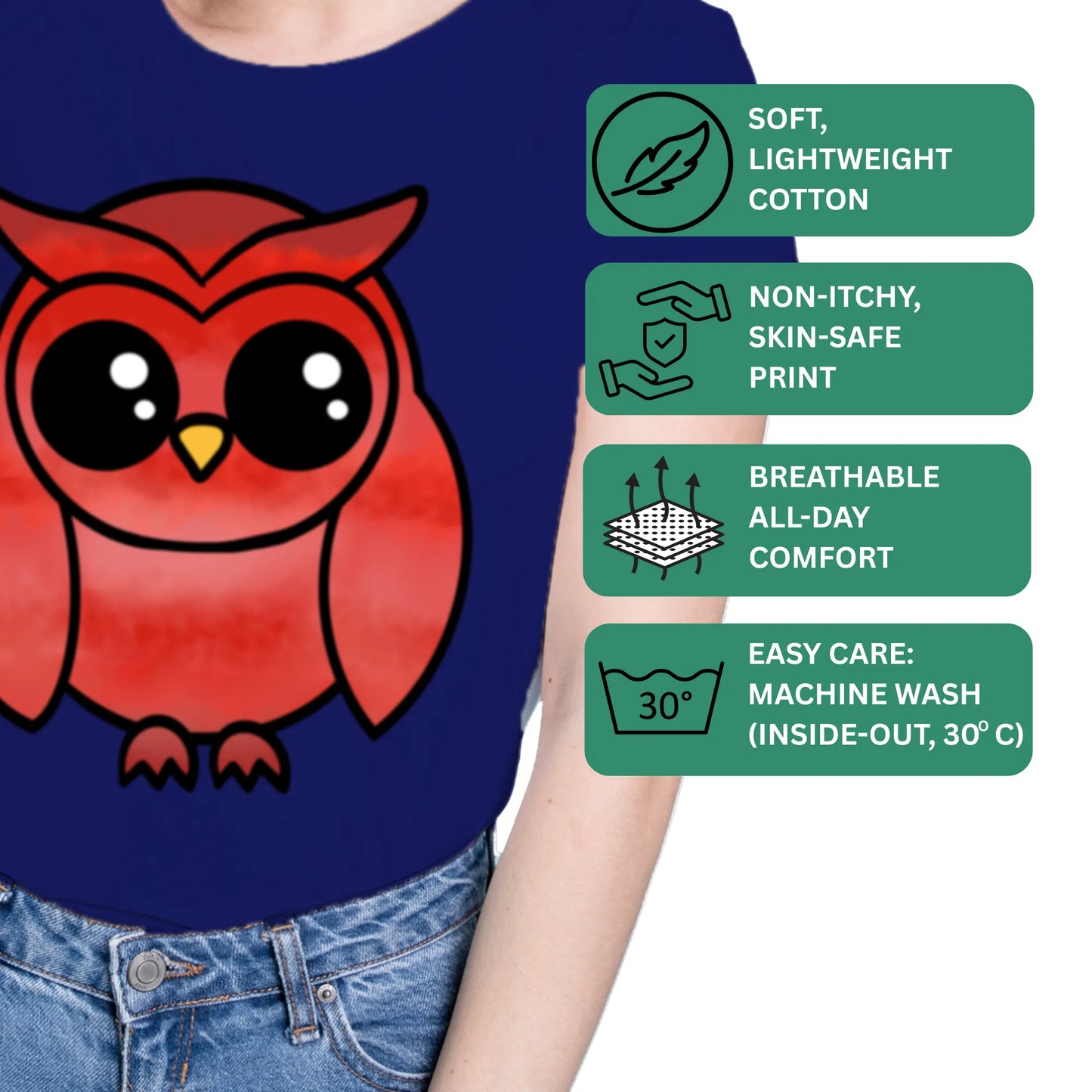 PAINTZSTORIES A graceful owl Unisex Cotton Round Neck T-Shirt | Modern Stylish Regular Fit Tee for Men & Women–Soft & Breathable Fabric, Casual Wear, Easy Care, Straight Hem, Comfortable Everyday Fit