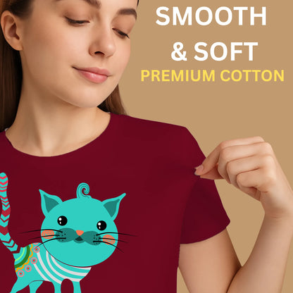 PAINTZSTORIES An adorned cat Unisex Cotton Round Neck T-Shirt | Stylish Regular Fit Tee for Men & Women–Soft & Breathable Fabric, Casual Daily Wear, Easy Care, Straight Hem, Comfortable Everyday Fit